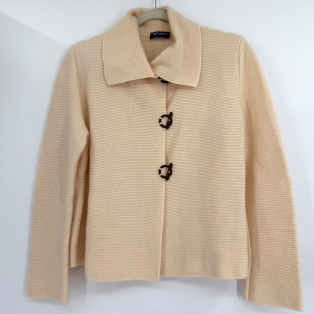 Saint James France Cream Ivory 100% Pure Virgin Wool Cardigan Sweater Size M